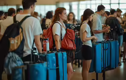 travelers and their baggage are waiting at the airport
