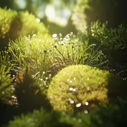grass is shown with dew droplets in the air