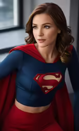 the beautiful super woman dressed in a superman costume
