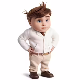 a boy doll wearing a white shirt and tan pants