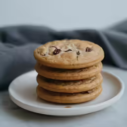 a plate of cookies with a chocolate chip