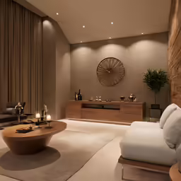 the modern style living room has two couches and a coffee table