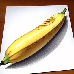 a drawing of a banana sitting on a piece of paper,a painting of a banana on a white background,a drawing of a banana that has been drawn,a drawing of a banana that is yellow,an illustration of a banana that is drawn on white paper