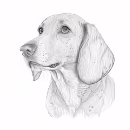 a drawing of a dog, in black and white