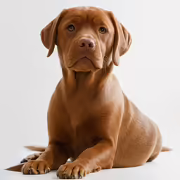 a brown dog is laying down in a room