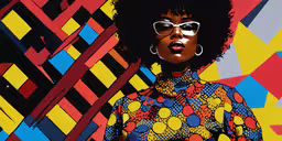 the image of a woman is featured in the magazine cover,a woman in white glasses stands in front of a colorful wall