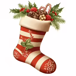 christmas stockings with a candy cane and holly wreath