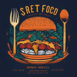 an image of a poster for the street food festival,an image of an orange and black poster for a street food restaurant