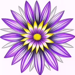 the image shows the inside workings of a large purple flower,a drawing of an open flower with a purple center,a purple flower with yellow and grey petals,an artistic picture of a purple flower in pastel,a drawing of a purple flower on white paper