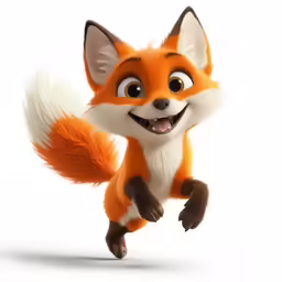 an adorable little fox is running with his mouth open