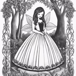 fairy coloring page with girl in dress