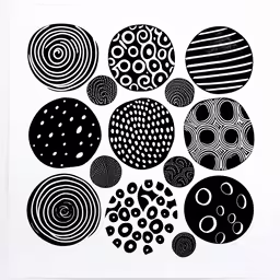 a black and white graphic art work with some circles and dots,an image of black and white shapes