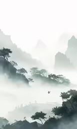 an aerial view of many trees and birds