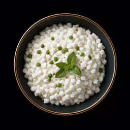 a bowl with mint sprigs and green garnish