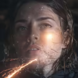 a woman in the dark with a sparkler in her hand