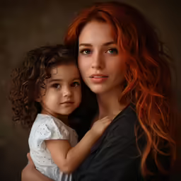 a mother holds her daughter while posing for a portrait