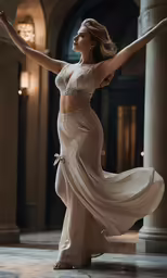 woman in white dress dancing on marble floor