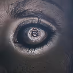 an eye looking up while the bottom part is closed