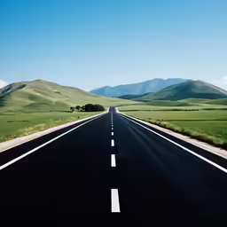 a highway with three white line markings