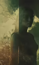 a woman in black top standing with trees in background