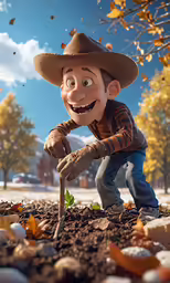 a cartoon image of a man kneeling in the dirt