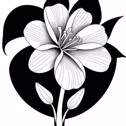 an outline drawing of a white flower with leaves,an artistic black and white flower with black leaves