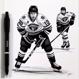a drawing of an ice hockey player with the puck,a drawing of a hockey player with puck
