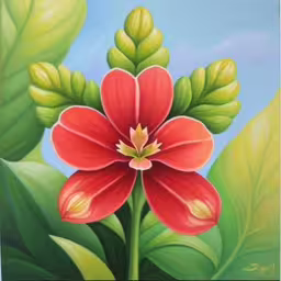 /tmp/FOOsubZmo.jpg = this painting is very colorful and bright, like the red flower on the stem
,/tmp/FOOsubZmo.jpg = a painting of a flower in red and green
,/tmp/FOOsubZmo.jpg = there is a painting of flowers on this wall
,/tmp/FOOsubZmo.jpg = a painting of an orange flower with green leaves
,/tmp/FOOsubZmo.jpg = a flower with leaves painted in different colors
,/tmp/FOOsubZmo.jpg = a painting of a flower in a floral arrangement
,/tmp/FOOsubZmo.jpg = red flower with leaves on blue background

