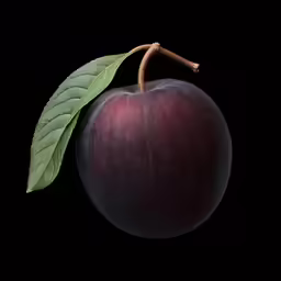 an apple with a green leaf on a black background