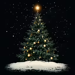 there is a large christmas tree that is lit up in the dark
