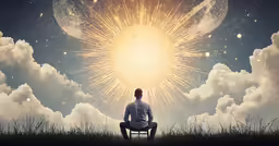 a man sitting in a chair facing the sky