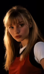 a beautiful young woman with blonde hair and wearing a baseball uniform