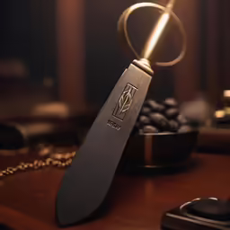 a large knife on top of a wooden table