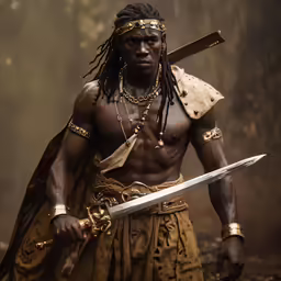 an african man with dreadlocks holding two knives