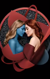 two women are facing each other and one is looking at the other