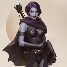 a painting of a woman with a cape and bow