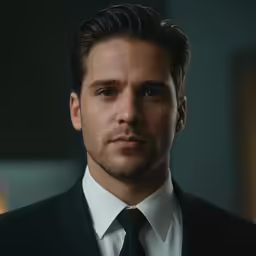 a man in a suit and tie looks straight ahead