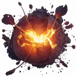 a large rock with flames on it