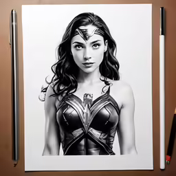 pencil drawing of wonder woman on paper