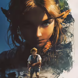 young girl with brown hair in photo next to digital artwork