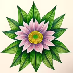 a drawing of a pink and yellow flower,drawing an artistically detailed flower that can be used as decoration