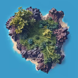 a blue background with a green leafy area in the middle