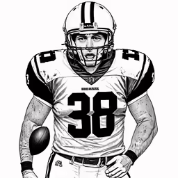 a black and white drawing of a football player