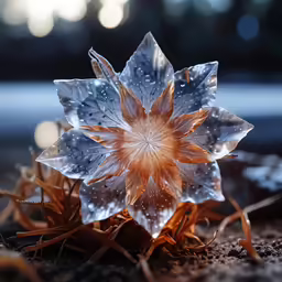 a frosted flower on the ground next to grass