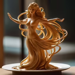a statue of a lady in dress on a plate