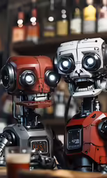three robot are sitting next to each other with their eyes closed