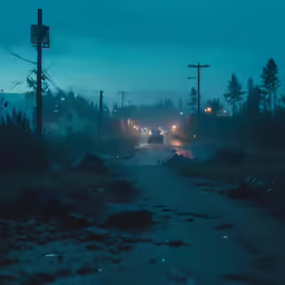 dark street scene in the rain during nighttime