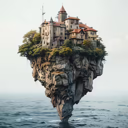 an island with an unusual house built on top of it