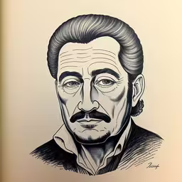 an old picture of a man with a beard,an ink drawing of a man with a mustache,a drawing of a man with big eyebrows and mustaches,a black and white drawing of a man