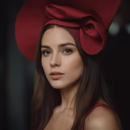 a woman with a big hat on her head